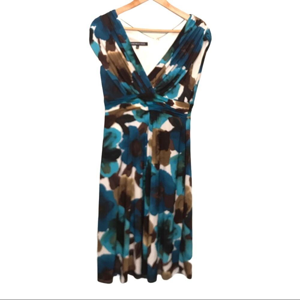 Jones Wear Dress Abstract Floral V-Neck 6 Womens Cap Sleeve